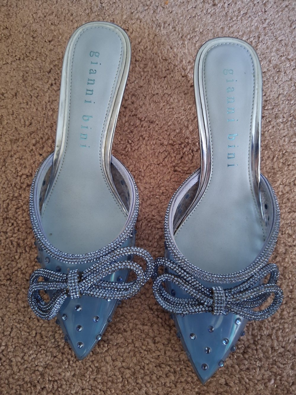 Women's Sz 8 Gianni Bini Blue Pointed Toe Embellished Mule Excellent Condition - Picture 3 of 10